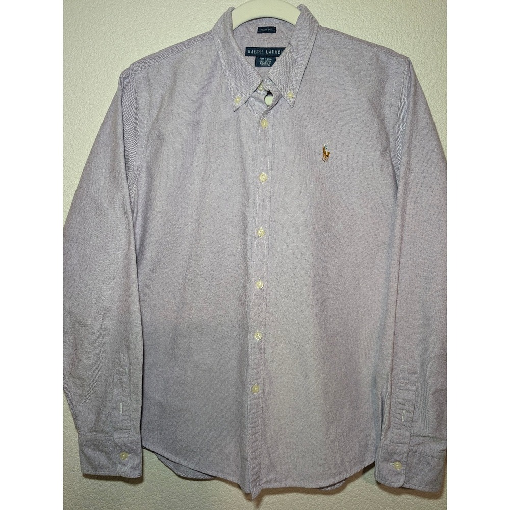 Ralph Lauren Button Down Shirt Womens 12 Purple Excellent Slim Fit Oxford Pony